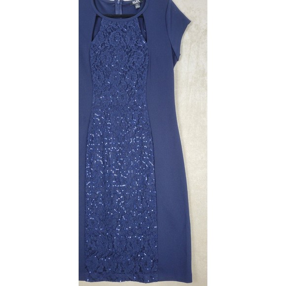 SL Fashions Women's Short Sleeve Dress Lace Embossed Sequin Blue Size 10 - Picture 3 of 16